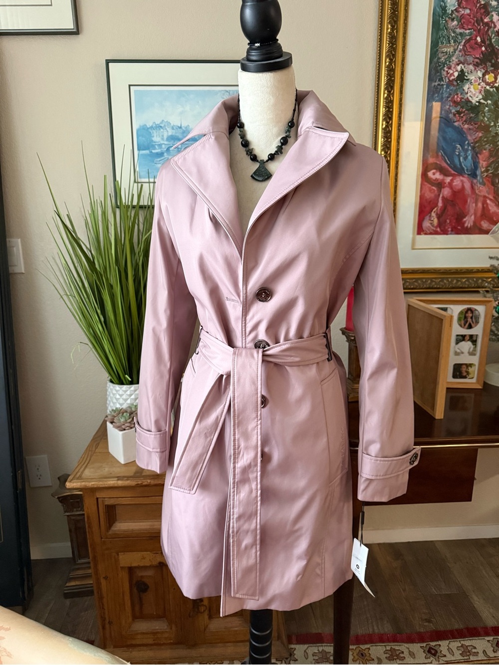 Calvin Klein Dusty Rose Trench Coat with Belt